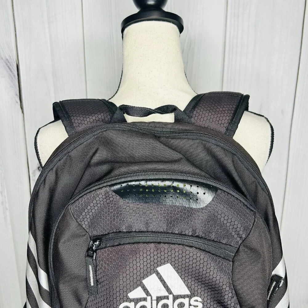 Adidas Black Solid Polyester Logo Medium Backpack Soccer Stripes Travel Bag